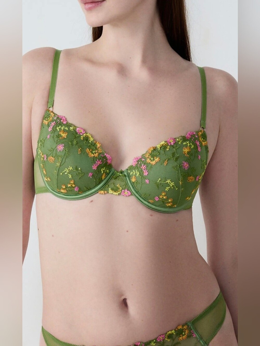 Etam Gourmandise No.2 Green Underwire Plunge Push Up Bra 34C